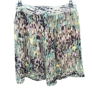 Due Per Due 100% silk office siren vintage green black pink ruffle twirl skirt 6